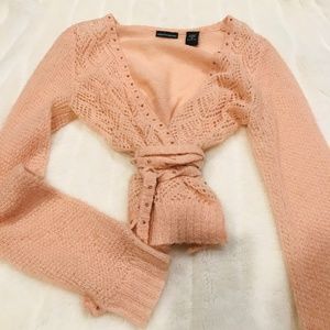 Wrap around pink crotched sweater